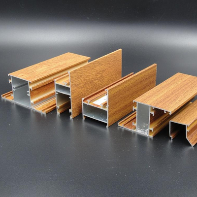 Mill Finishing Wood Grain Aluminium Profile Untuk Jendela Dan Pintu